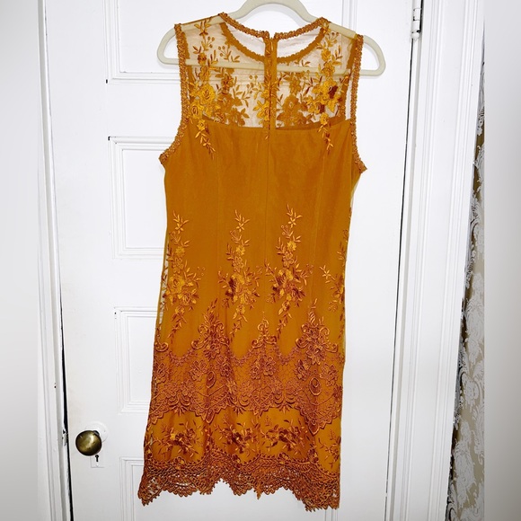 Nanette Lepore Goldenrod Shift Dress with Lace Overlay - Picture 3 of 6